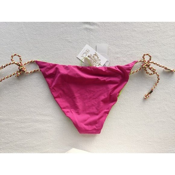 BECCA by Rebecca Virture bikini bottom Size Large Swim Pink Green Reversible NEW - Picture 4 of 4